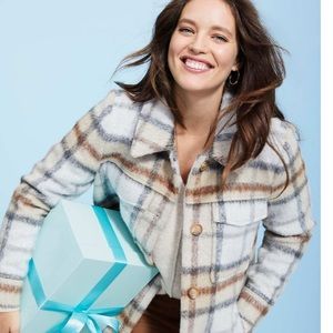 NWT LOFT PLAID SHIRT COAT BROWN/TAN SIZE XL